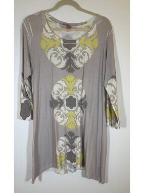 Before+Again Sundance gray yellow Butterknit burnout tunic bohemian hippie XL